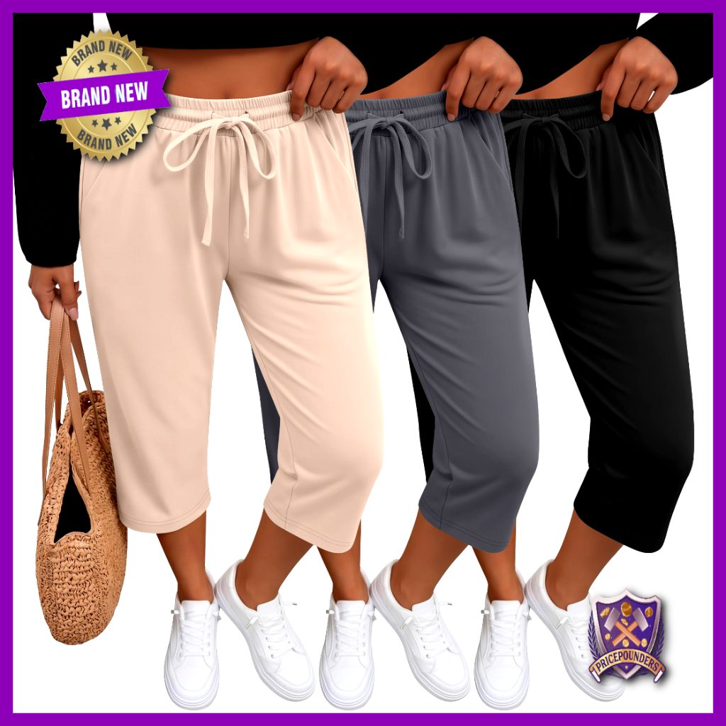 3 Pack Women's Capri Pants Drawstring Lounge Wide Leg Cropped Yoga Joggers